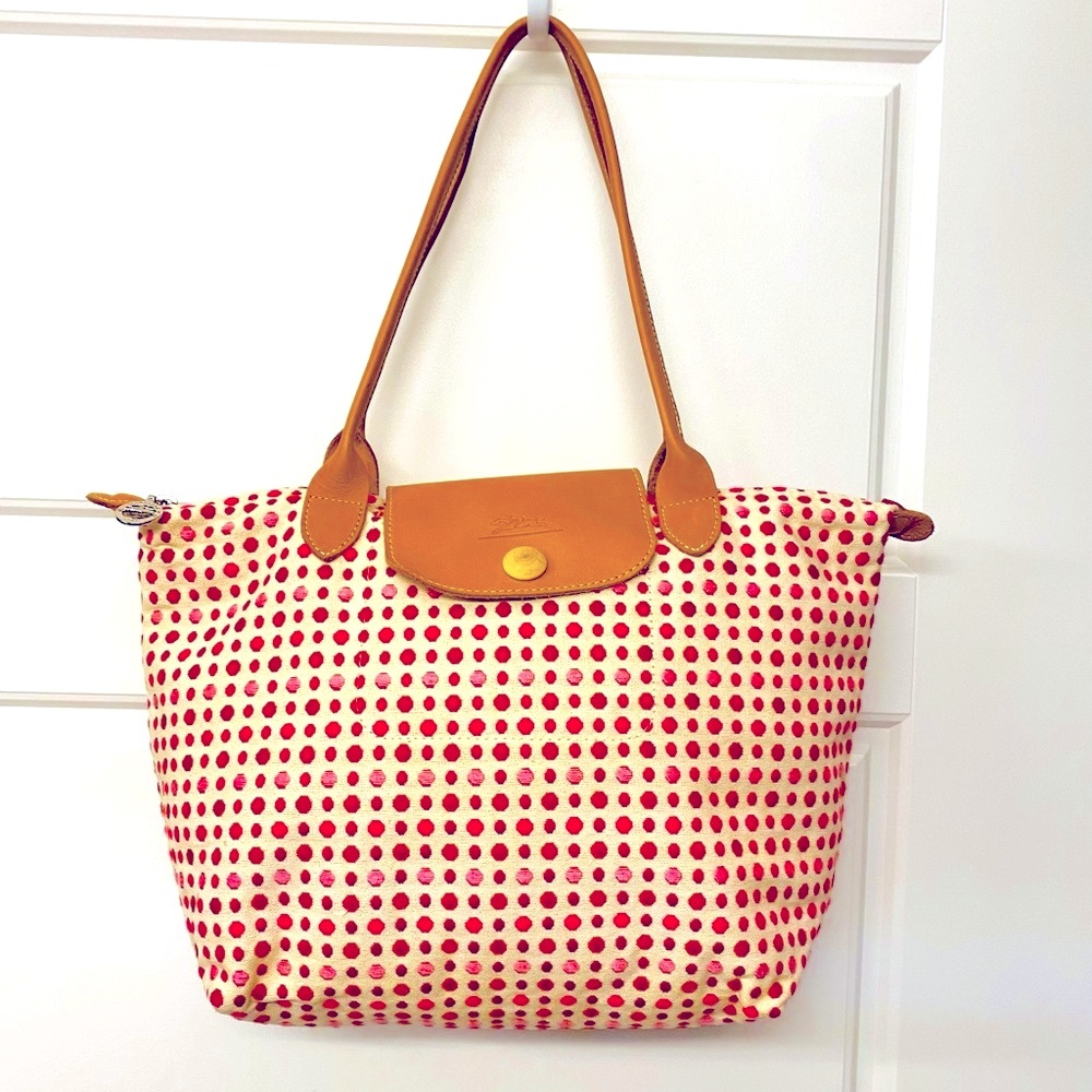 Longchamp Le Pliage Cotton Leather Bag Polka Dots